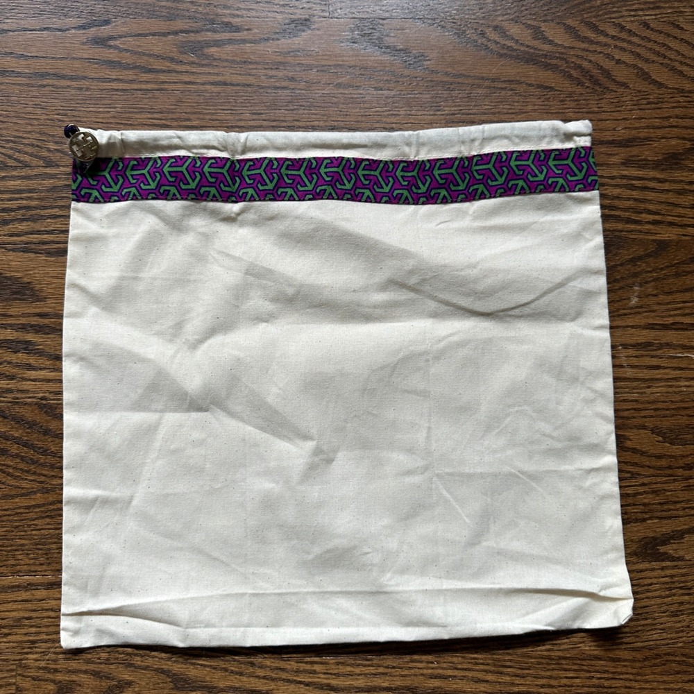 Tory Burch Dust Bag Women Cream Purple Green Drawstring Charm Logo Storage